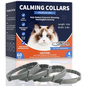 4 Pack Calming Collar for Cats, Cat Calming Pheromones Indoor and Outdoor Activities, Natural Scent Adjustable Fit Kittens to Large Cats Relieve Stress Calming Products