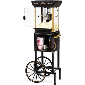 Nostalgia Popcorn Maker Machine - Professional Cart With 2.5 Oz Kettle Makes Up to 10 Cups - Vintage Popcorn Machine Movie Theater Style - Black