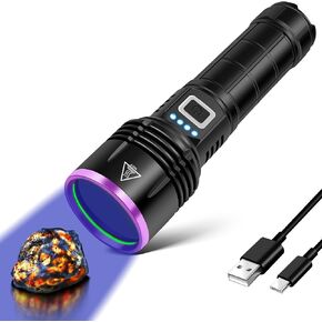 UV Flashlight 20W, 5000Mah High Power 365nm UV Light, Led Usb Rechargeable Black Light Flashlight for Pet Urine Detection, Resin Curing, Rock Hunting, Traveling, AC Leak, Uranium Glass, Bed Bug