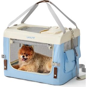 Lesure Collapsible Travel Dog Crate for Small Dogs, Portable Soft Dog Crate for Outdoor & Indoor, Folding Fabric Dog Kennel with Handle, 24 Inch Heavy Duty Pet Carrier (Grey)