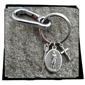 Saint Sebastian Keychain, Mens/Boys Saint Key Clip, Patron Saint of Athletes (Includes Athletes Prayer Card)