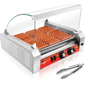 1670w Hot Dog Rollers,11 Rollers 30 Hotdog Roller Grill,Stainless Steel Hot Dog Machine With Dust Cover,Hot Dog Roller Machine With Dual Temp Control And Led Light/Detachable Drip Tray