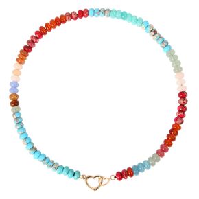 Handmade Beaded Gemstone Choker Necklace for Women Boho Colorful Rainbow Natural Stone Bead Necklaces Beach Summer Jewelry (Rainbow)