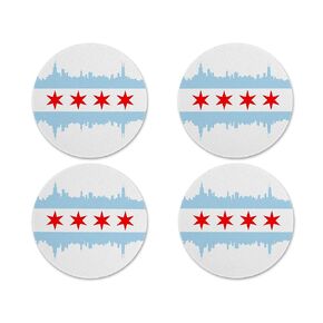 Chicago City Skyline Star Flag Red White Blue Neoprene Drink Coasters Souvenir Gift Handmade by The Painted Pug (Set of 4)