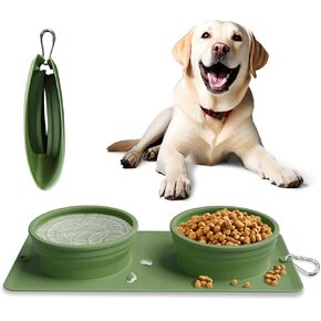 Collapsible Portable 2-in-1 Dog Bowl, Travel Dog Bowl Integrated, Silicone Foldable Expandable Food Water Bowl with Carabiner - Anti-Spill and Anti-Skid - for Camping/Traveling LPFLASAT (Grey)