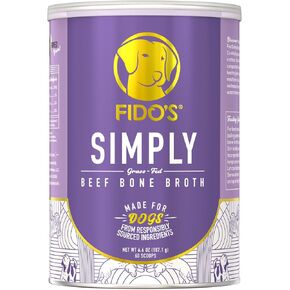 Fido's Simply Bone Broth for Dogs - Grass-Fed Beef Bone Broth Powder for Pets - Supports Joints + Gut Health - Dog Food Topper for Dry Food - 60 Scoops