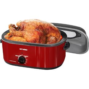 Roaster Oven, 26Qt Turkey Roaster Oven Buffet with Self-Basting Lid, 1450W Electric Roaster Oven with Cool-Touch Handles, Stainless Steel Roaster Oven with Removable Pan and Rack, White