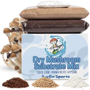 Surfin' Spores Dry Mushroom Substrate Mix | Produces 10 Pounds of Pasteurized Substrate | CVG Mix (Coco Coir, Vermiculite, Gypsum)