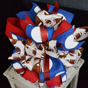 Lantern Wreath Bow - Burlap Wreath Embellishment for Making Your Own - Layered Full Handmade Farmhouse Already Made (Football (Red, White and Blue), Set of 1)