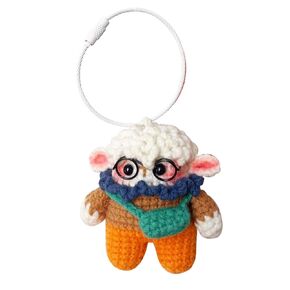 Sheep With Glasses Crochet Keychain Handmade Novelty Keychains Men's & Women's Backpacks Handbags Car Key Charms New Year's Gift (Khaki Sheep)