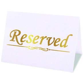 10 Pack Gold Foil Reserved Table Signs for Wedding and Restaurant - Double Sided Reserved Seating Signs - White Paper Reserved Sign for Party Reserved Card - Wedding Accessories