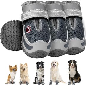 SlowTon Dog Shoes for Large Dogs - Mesh Breathable Dog Boots for Hot Pavement Summer Winter Snow, Anti-Slip Reflective Dog Booties Paw Protector for Outdoor Walking, Indoor Hardfloors(Grey,8)