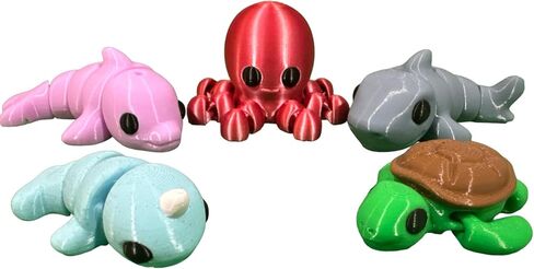 Mini 3D Printed Animals Collection - Unique Articulated Fidget 3D Printed Toys - Home Office Executive Desk Decor - Dolphin Octopus Shark Narwhal Sea Turtle (5 Pk, Ocean) in Saudi Arabia