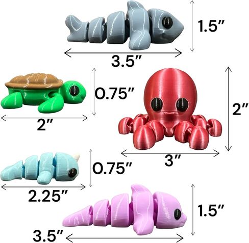 Mini 3D Printed Animals Collection - Unique Articulated Fidget 3D Printed Toys - Home Office Executive Desk Decor - Dolphin Octopus Shark Narwhal Sea Turtle (5 Pk, Ocean) in Saudi Arabia