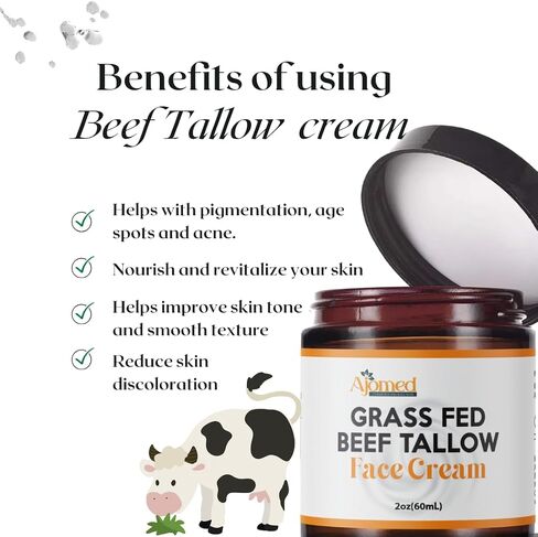 Beef Tallow Face Moisturizer - Grass Fed Beef Tallow for Skin Care- HandmadeTallow face Cream-Sensitive & Dry Skin, Eczema, Psoriasis, sunburn (UNSCENTED) in Kuwait