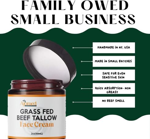 Beef Tallow Face Moisturizer - Grass Fed Beef Tallow for Skin Care- HandmadeTallow face Cream-Sensitive & Dry Skin, Eczema, Psoriasis, sunburn (UNSCENTED) in Kuwait