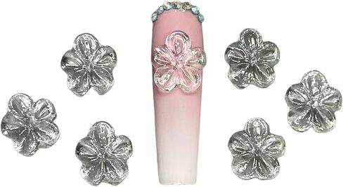 Set 10Pcs -Clear -Gel 3D -Flowers -Nails -Charms Plain No Rhinestone Gems Handmade by Gel, Design For Medium & Long Nail, 3D Flower Nail Art Floral Salon Decor For Women(Medium, ApricotBlossom Clear) in Saudi Arabia