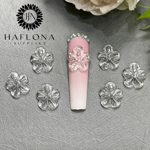 Set 10Pcs -Clear -Gel 3D -Flowers -Nails -Charms Plain No Rhinestone Gems Handmade by Gel, Design For Medium & Long Nail, 3D Flower Nail Art Floral Salon Decor For Women(Medium, ApricotBlossom Clear) in Saudi Arabia