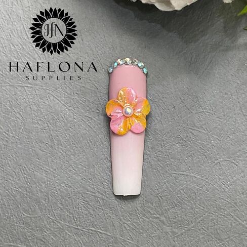 Set 10Pcs -Clear -Gel 3D -Flowers -Nails -Charms Plain No Rhinestone Gems Handmade by Gel, Design For Medium & Long Nail, 3D Flower Nail Art Floral Salon Decor For Women(Medium, ApricotBlossom Clear) in Saudi Arabia