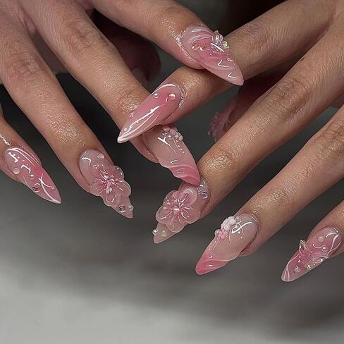 Set 10Pcs -Clear -Gel 3D -Flowers -Nails -Charms Plain No Rhinestone Gems Handmade by Gel, Design For Medium & Long Nail, 3D Flower Nail Art Floral Salon Decor For Women(Medium, ApricotBlossom Clear) in Saudi Arabia