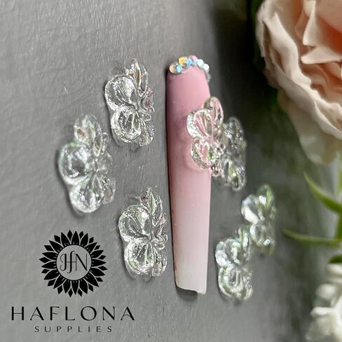 Set 10Pcs -Clear -Gel 3D -Flowers -Nails -Charms Plain No Rhinestone Gems Handmade by Gel, Design For Medium & Long Nail, 3D Flower Nail Art Floral Salon Decor For Women(Medium, ApricotBlossom Clear) in Saudi Arabia