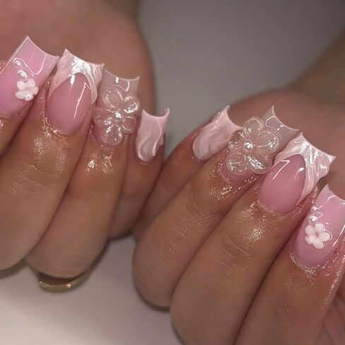 Set 10Pcs -Clear -Gel 3D -Flowers -Nails -Charms Plain No Rhinestone Gems Handmade by Gel, Design For Medium & Long Nail, 3D Flower Nail Art Floral Salon Decor For Women(Medium, ApricotBlossom Clear) in Saudi Arabia