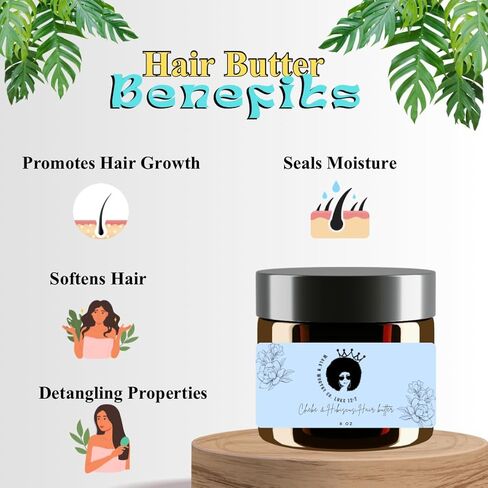 Chebe and Hibiscus Butter for Hair Growth, Loc In Moisture, Hair Thickening, Chebe, Hibiscus, Rosemary Hair Shea Butter, Promotes Hair Regrowth (8 oz, Vanilla Hair Butter) (no scent, 8 oz) in Saudi Arabia