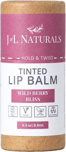 J&L Naturals Tinted Lip Balm | Vegan & Cruelty Free Lip Stain | Zero Waste Makeup | Plastic-Free, Hydrating & Moisturizing Lip Tint | Made in US (Single (1-Pack), Wild Berry Bliss) in Kuwait