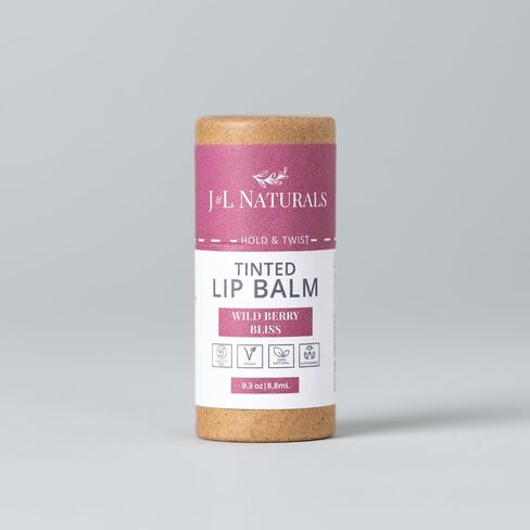 J&L Naturals Tinted Lip Balm | Vegan & Cruelty Free Lip Stain | Zero Waste Makeup | Plastic-Free, Hydrating & Moisturizing Lip Tint | Made in US (Single (1-Pack), Wild Berry Bliss) in Kuwait
