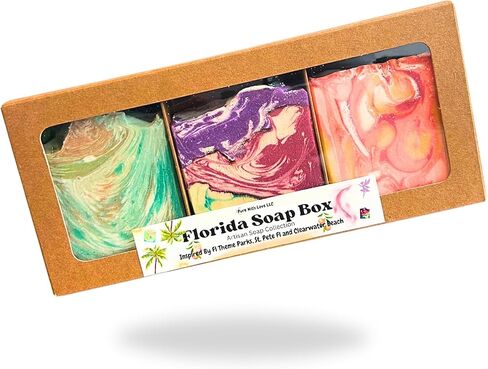 Florida Soap Box - Soap Handmade in Florida Assorted 3 Pack Bar Set Gift For Everyone - Florida Orange Scented All Natural, Sunshine Inspired, Soap Sand Exfoliating Bar in Saudi Arabia