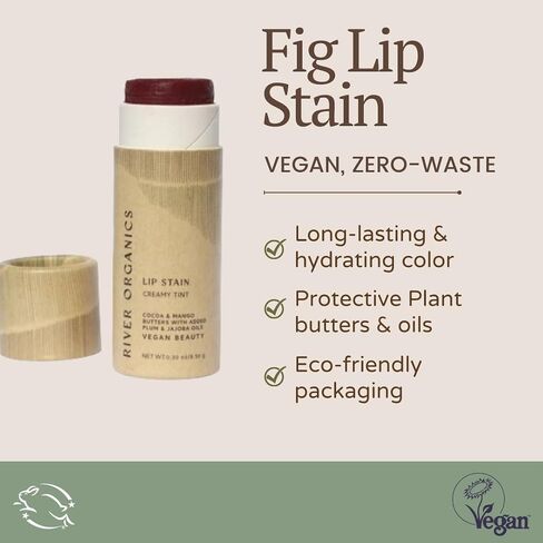 Organic Lip Stain | Vegan + Cruelty Free | Long Lasting, Toxic Free | 2 Colors "Fig" or "Pomegranate, .30 oz (Pomegranate), River Organics Zero Waste Makeup in Saudi Arabia