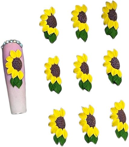 Set 10Pcs 3D Sunflowers Flower Nail Art Handmade by Acrylic Powder Design Floral Salon Decor,3D -Flowers -Nails -Charms -For Women Girls (Half Sunflower 2# 10PCs) in Saudi Arabia