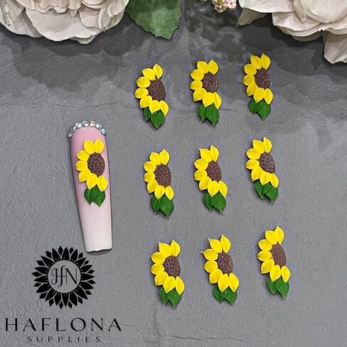 Set 10Pcs 3D Sunflowers Flower Nail Art Handmade by Acrylic Powder Design Floral Salon Decor,3D -Flowers -Nails -Charms -For Women Girls (Half Sunflower 2# 10PCs) in Saudi Arabia