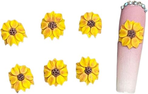 Set 10Pcs 3D Sunflowers Flower Nail Art Handmade by Acrylic Powder Design Floral Salon Decor,3D -Flowers -Nails -Charms -For Women Girls (Half Sunflower 2# 10PCs) in Saudi Arabia