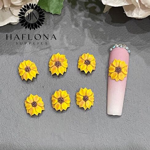 Set 10Pcs 3D Sunflowers Flower Nail Art Handmade by Acrylic Powder Design Floral Salon Decor,3D -Flowers -Nails -Charms -For Women Girls (Half Sunflower 2# 10PCs) in Saudi Arabia