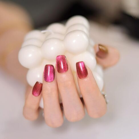 Handmade sparkling press-on nail（10pcs）. (Rose red(L)) in Saudi Arabia