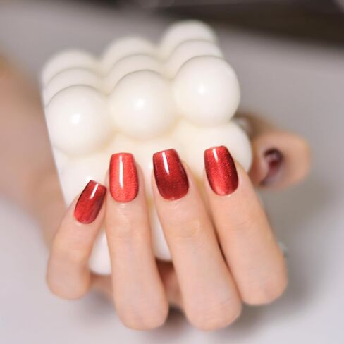 Handmade sparkling press-on nail（10pcs）. (Rose red(L)) in Saudi Arabia