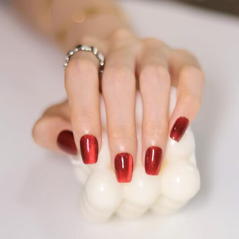 Handmade sparkling press-on nail（10pcs）. (Rose red(L)) in Saudi Arabia