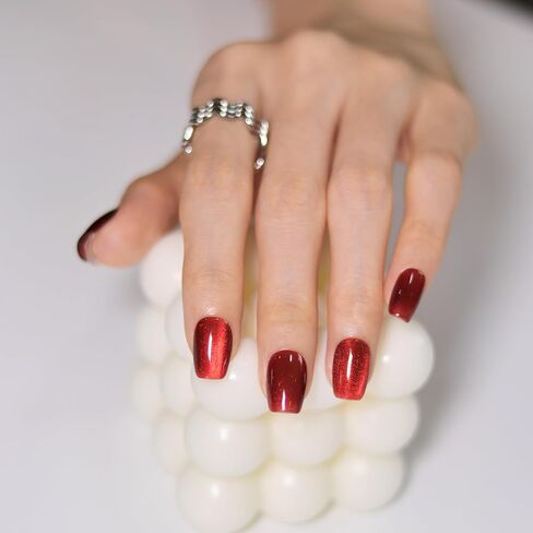 Handmade sparkling press-on nail（10pcs）. (Rose red(L)) in Saudi Arabia