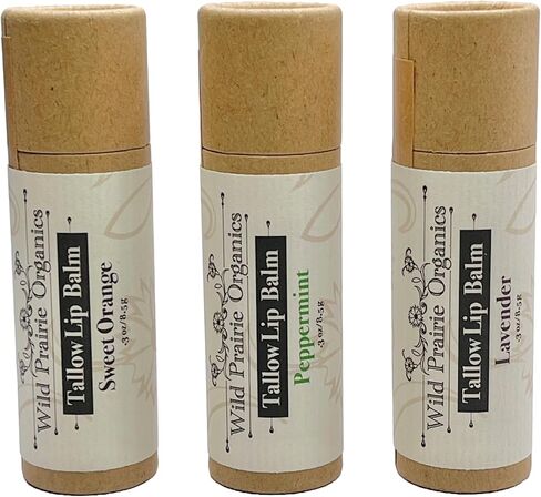 Organic Tallow Solid Lip Balm Moisturizer - Natural and Clean Lip Care that’s Hydrating and Soothing - Large .3 Fluid Ounce Recyclable Cardboard Tube - Untinted (Peppermint) in Saudi Arabia