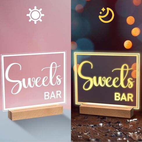 Hoolerry LED Acrylic Bar Table Sign 8" x 10" Neon Acrylic Sign, Snack Candy Bar Sign with Stand Clear Acrylic Sign with White Text for Dessert Flower Bar Decor(Sweets Bar Sign) in Saudi Arabia