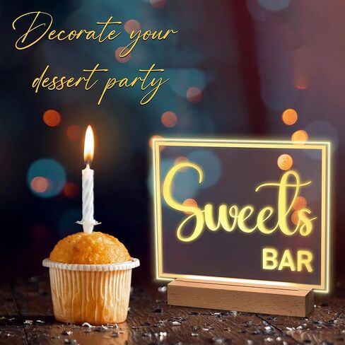 Hoolerry LED Acrylic Bar Table Sign 8" x 10" Neon Acrylic Sign, Snack Candy Bar Sign with Stand Clear Acrylic Sign with White Text for Dessert Flower Bar Decor(Sweets Bar Sign) in Saudi Arabia