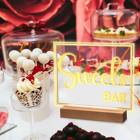 Hoolerry LED Acrylic Bar Table Sign 8" x 10" Neon Acrylic Sign, Snack Candy Bar Sign with Stand Clear Acrylic Sign with White Text for Dessert Flower Bar Decor(Sweets Bar Sign) in Saudi Arabia