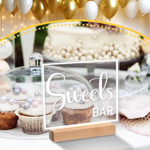 Hoolerry LED Acrylic Bar Table Sign 8" x 10" Neon Acrylic Sign, Snack Candy Bar Sign with Stand Clear Acrylic Sign with White Text for Dessert Flower Bar Decor(Sweets Bar Sign) in Saudi Arabia