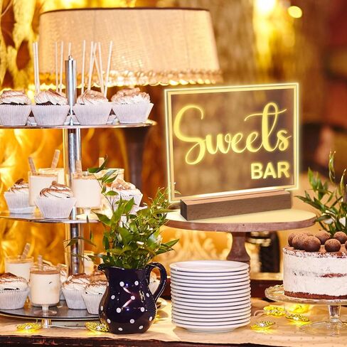 Hoolerry LED Acrylic Bar Table Sign 8" x 10" Neon Acrylic Sign, Snack Candy Bar Sign with Stand Clear Acrylic Sign with White Text for Dessert Flower Bar Decor(Sweets Bar Sign) in Saudi Arabia