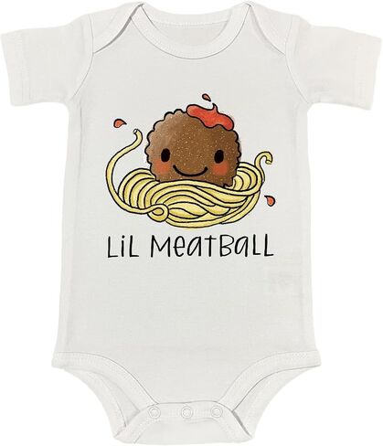 Funny Retro Mom's Spaghetti Baby Bodysuit Cute Hand Drawn Meatball Kawaii Romper Italian Kids Hippie Foodie Tee (0-6 Months, Cute Print-Short Sleeve Bodysuit) in Saudi Arabia
