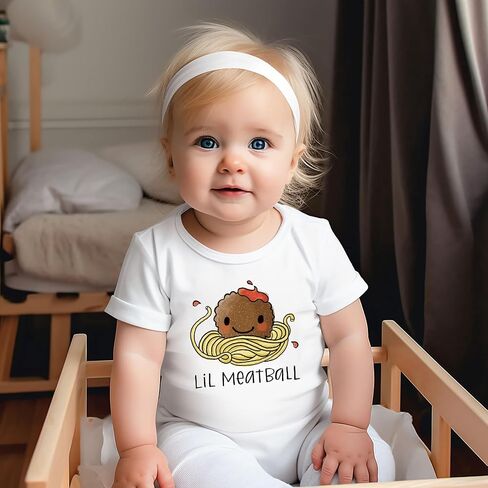 Funny Retro Mom's Spaghetti Baby Bodysuit Cute Hand Drawn Meatball Kawaii Romper Italian Kids Hippie Foodie Tee (0-6 Months, Cute Print-Short Sleeve Bodysuit) in Saudi Arabia