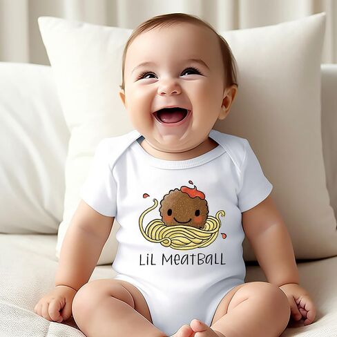 Funny Retro Mom's Spaghetti Baby Bodysuit Cute Hand Drawn Meatball Kawaii Romper Italian Kids Hippie Foodie Tee (0-6 Months, Cute Print-Short Sleeve Bodysuit) in Saudi Arabia