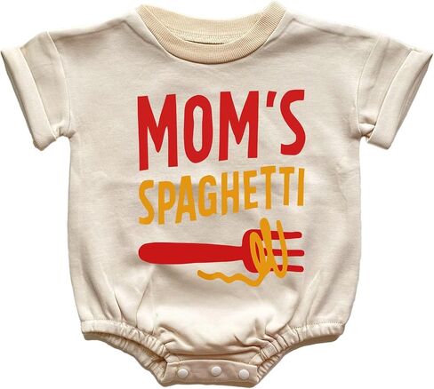 Funny Retro Mom's Spaghetti Baby Bodysuit Cute Hand Drawn Meatball Kawaii Romper Italian Kids Hippie Foodie Tee (0-6 Months, Cute Print-Short Sleeve Bodysuit) in Saudi Arabia