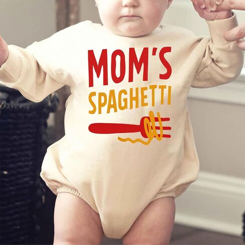 Funny Retro Mom's Spaghetti Baby Bodysuit Cute Hand Drawn Meatball Kawaii Romper Italian Kids Hippie Foodie Tee (0-6 Months, Cute Print-Short Sleeve Bodysuit) in Saudi Arabia